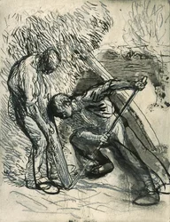 Propping the Rick, c.1900 (penna, penna och bläck över en provetsning)